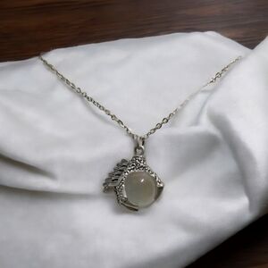 Silver DRAGON CLAW Pendant Necklace Crystal 16 In